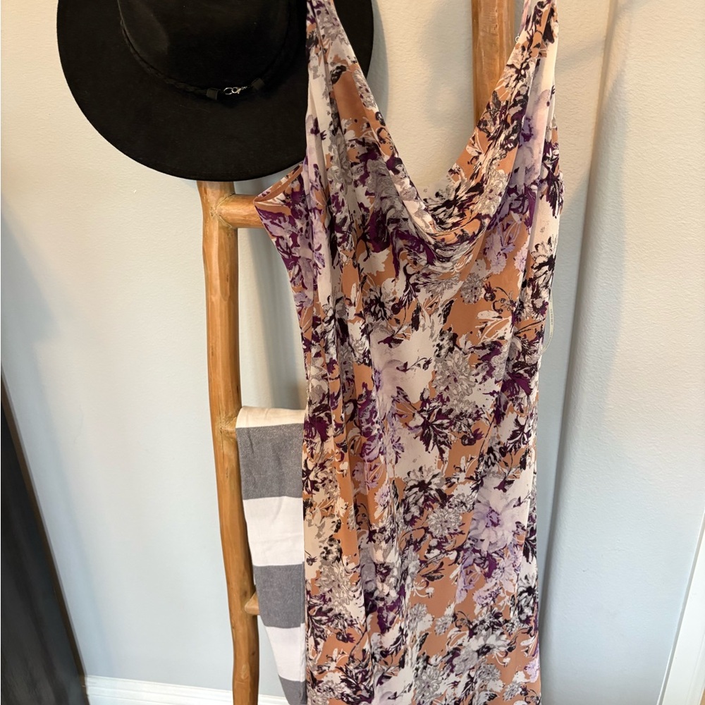 Forever 21 Floral Cowl Neck Dress in Purple and Cream